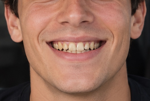 Antes: dientes amarillentos y de tamaño irregular